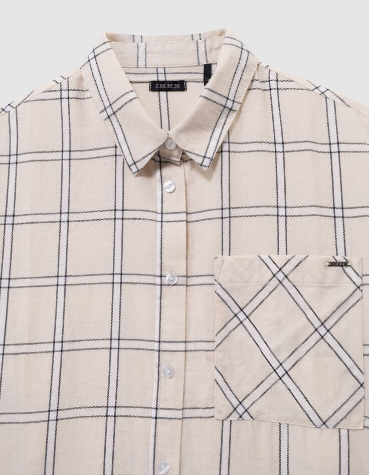 Girls’ ecru and black check shirt-9