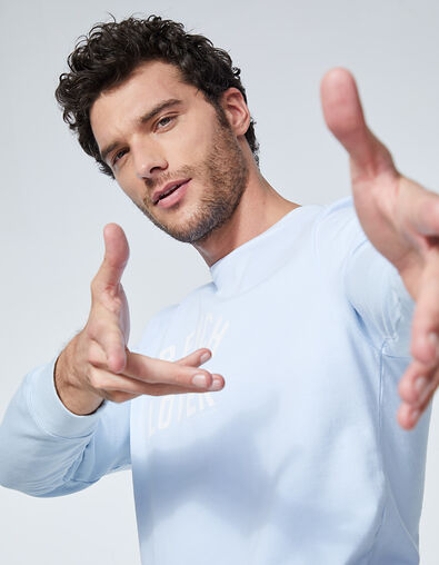 Vergeet-me-niet blauwe sweater met tekst Heren - IKKS