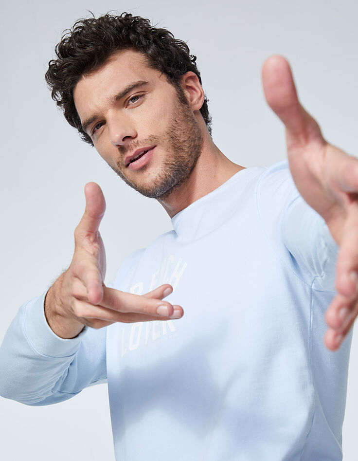 Vergeet-me-niet blauwe sweater met tekst Heren-1