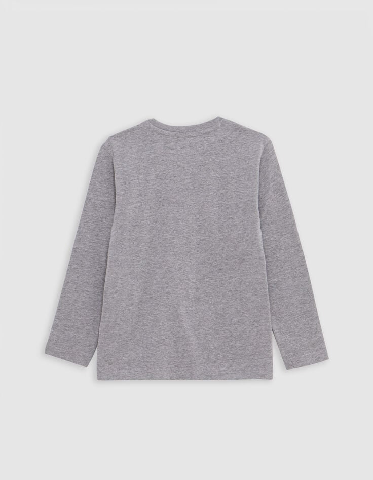 Grey organic cotton t-shirt visual boy wolf-doudoune-3