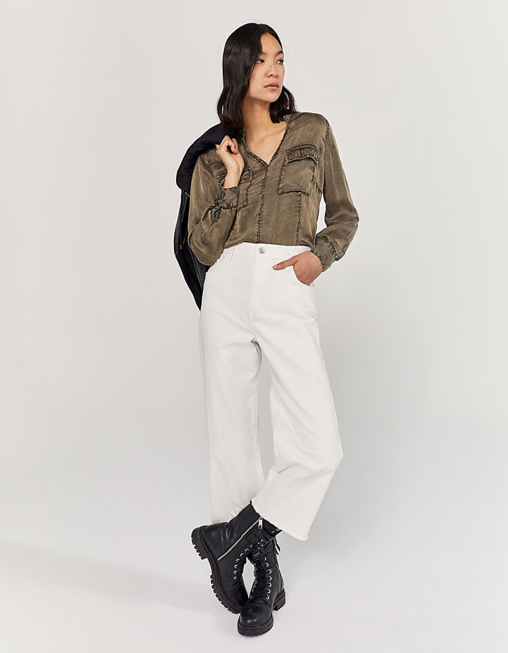 Khaki Damencuprobluse in Acid-Wash-Optik-7