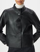 Women's black leather jacket with stand-up collar-6