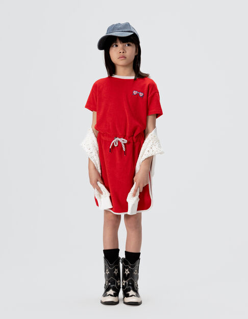 Girls’ red terry cloth dress with drawstring waist - IKKS