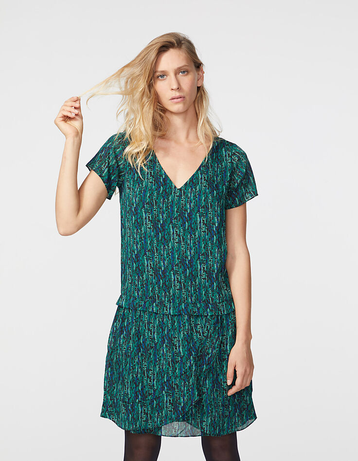 Vestido recto de velo, estampado wavy fondo verde mujer-2