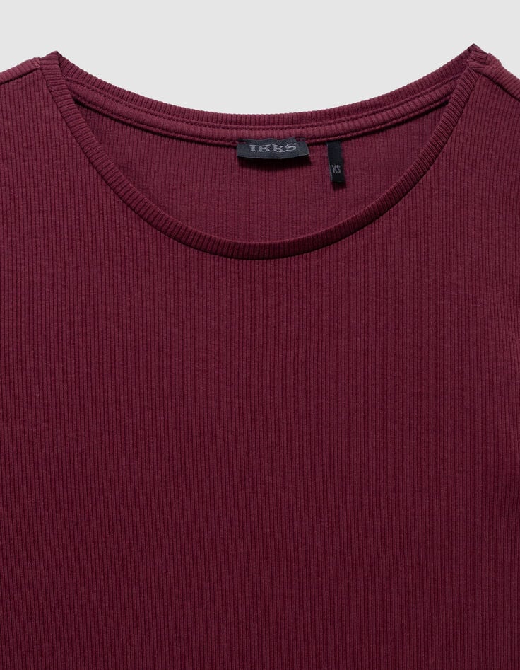 Langes bordeauxrotes Mädchen-T-Shirt-Kleid-5 Langes bordeauxrotes Mädchen-T-Shirt-Kleid-5