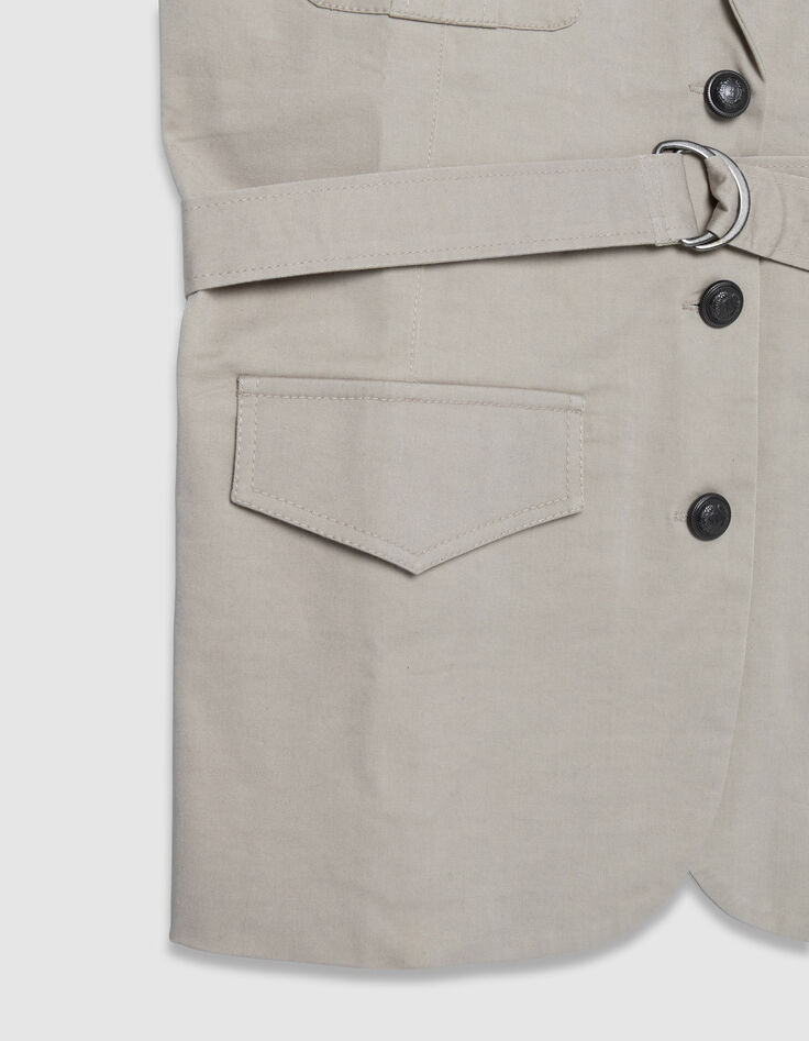 Women's beige sleeveless safari jacket-4