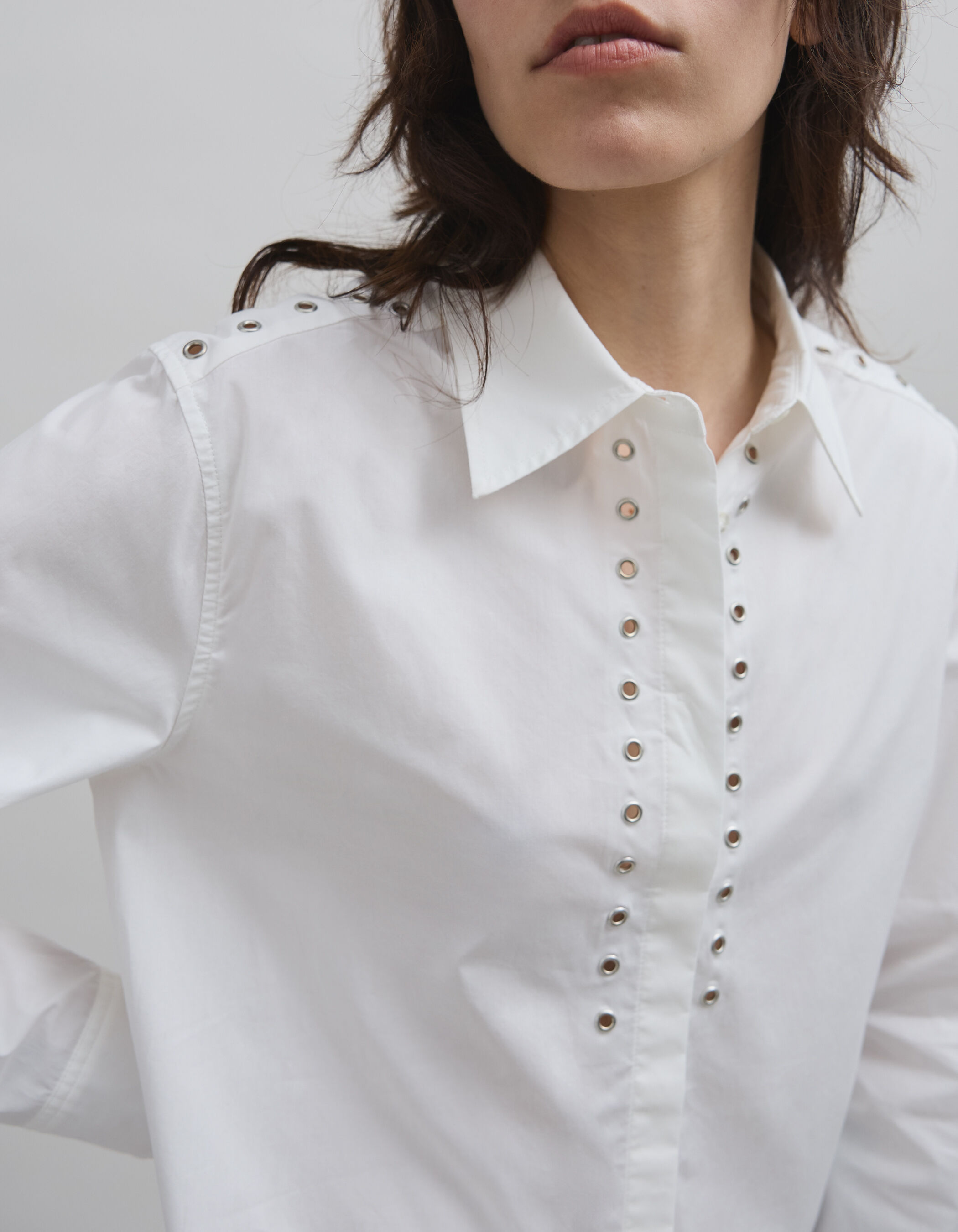 Chemise blanche coton bio decor illets Femme IKKS