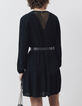 Vestido ancho negro rejilla y volantes mujer-3