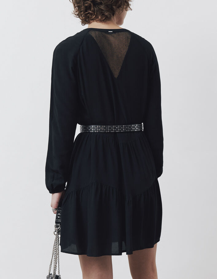 Wijde zwarte blouse details mesh en volants dames - IKKS