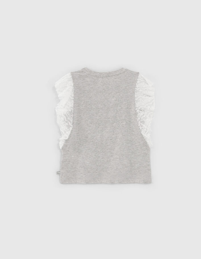 Girls’ grey T-shirt with lace ruffled armholes - IKKS