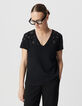 Khaki Damen-T-Shirt aus Bio-Baumwolle mit Leoparden-Mikro-Nieten-2