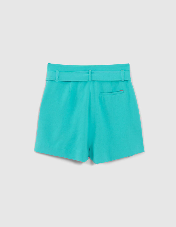 Azuurblauwe short hoge taille met riem Dames-7