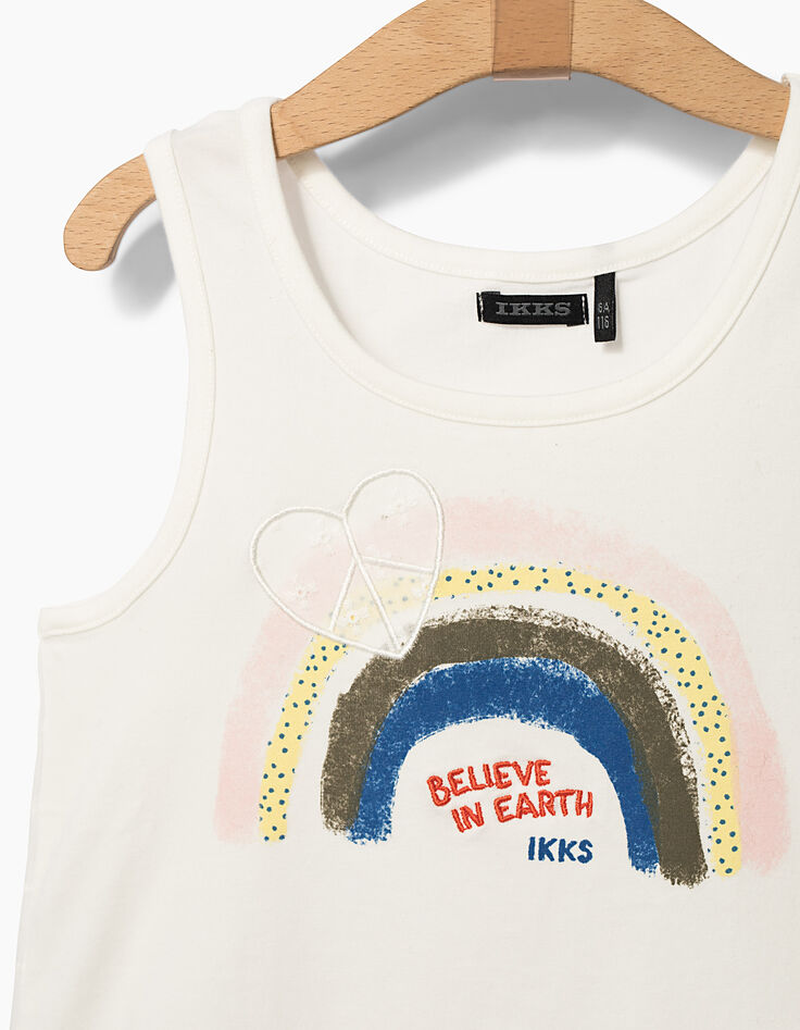 Cremeweißes Mädchentop mit Regenbogen und Herz-3 Cremeweißes Mädchentop mit Regenbogen und Herz-3