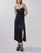 Vestido bustier largo negro drapeado delante mujer-4