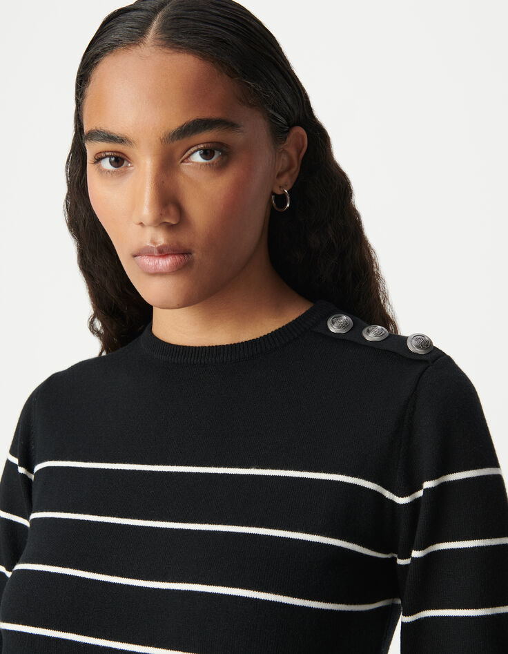 Robe midi marini&egrave;re noire tricot ray&eacute; Femme-3