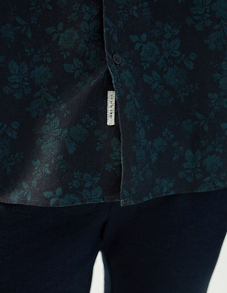 Camisa azul oscuro de pana fina con estampado flores hombre-4 Camisa azul oscuro de pana fina con estampado flores hombre-4