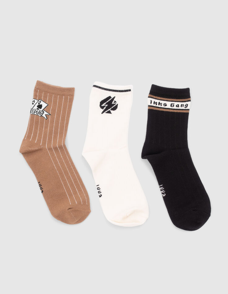 Chaussettes noires, blanches et camel gar&ccedil;on-1