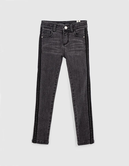 Girls’ black worn-out skinny jeans with side chain-braid