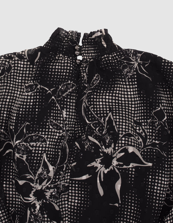 Robe noire imprimé dandy flower écru Femme-5