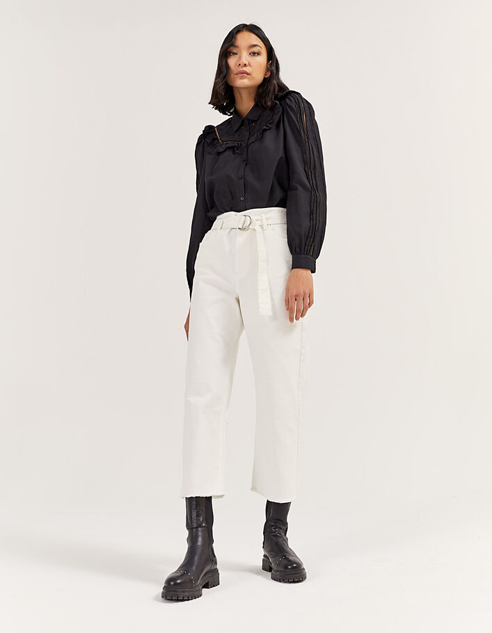 Women’s white high-waist wide jeans with removable belt - IKKS