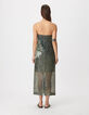 Khaki strapless dress with sequins for women-2