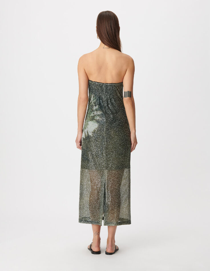 Khaki strapless dress with sequins for women-2
