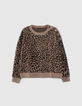 Cognac gebreide trui jacquard luipaardmotief Dames-4
