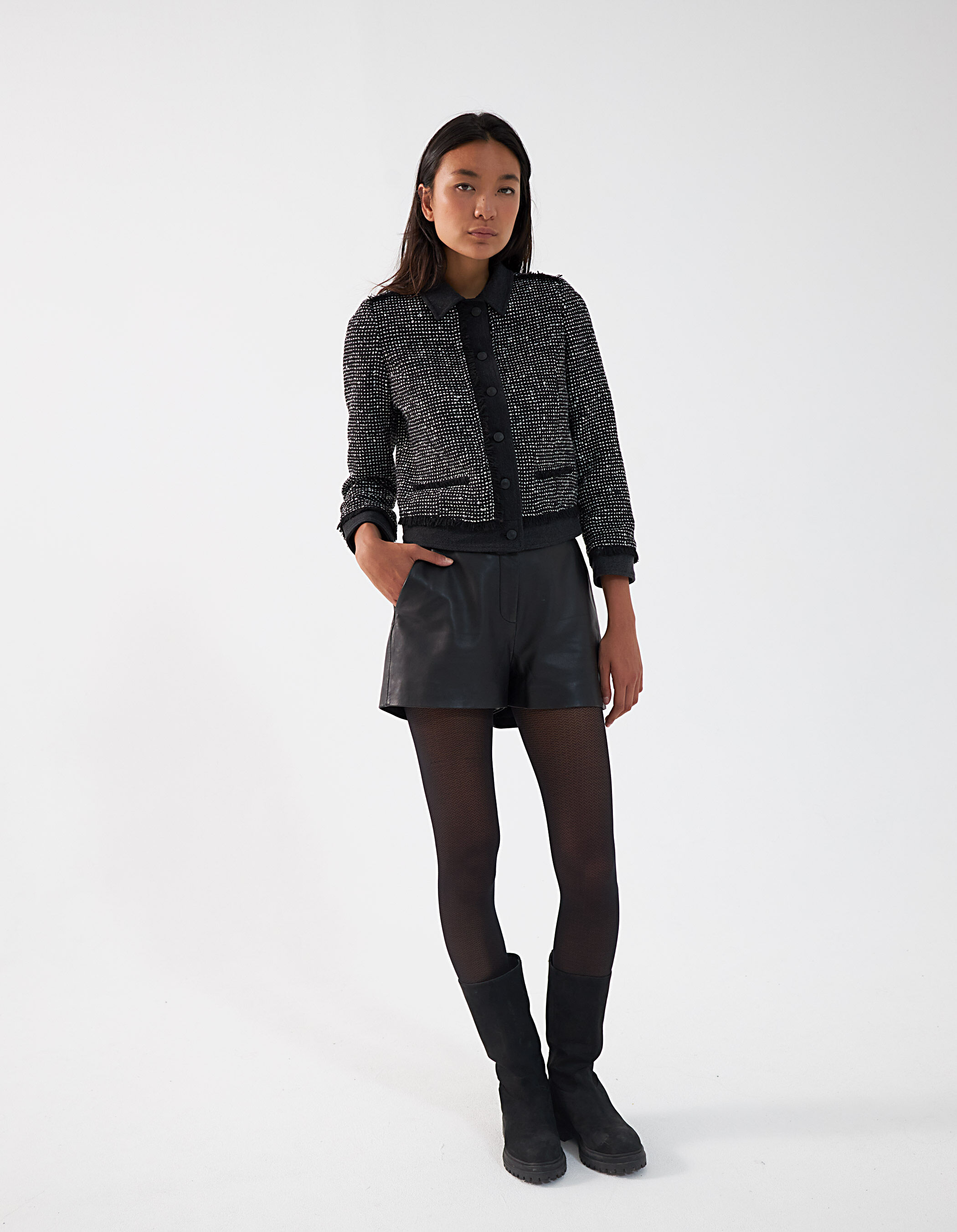 Veste tweed noire best sale femme
