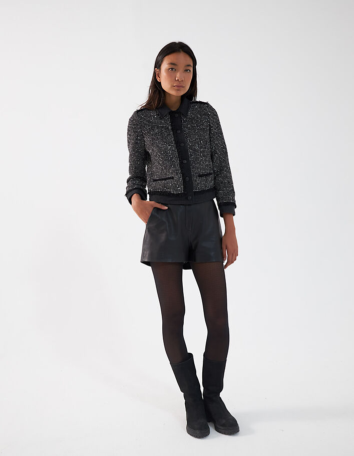 Zwart jasje in tweed en denim dames-6