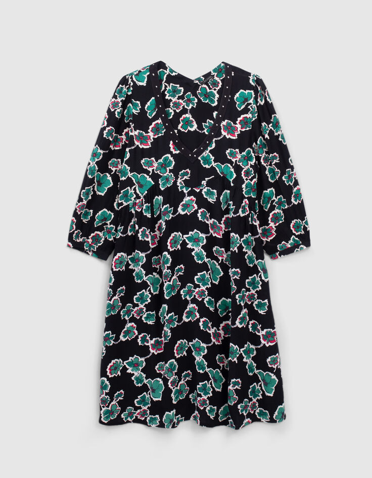 Robe noire imprimé maxi floral à col clouté Femme-5 Robe noire imprimé maxi floral à col clouté Femme-5