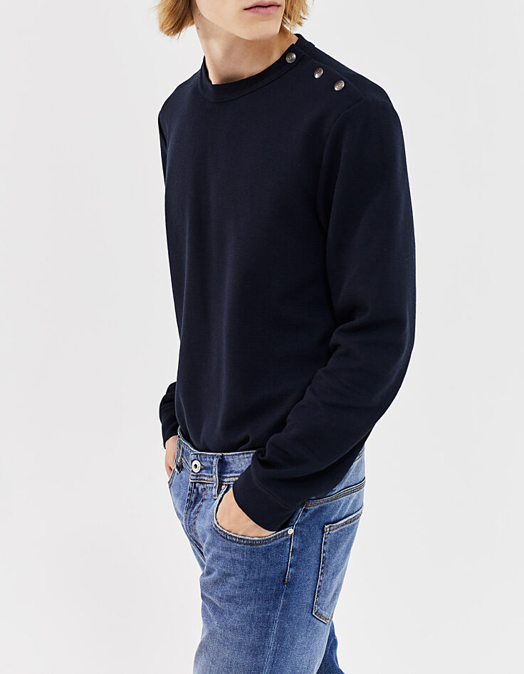 Men’s navy organic waffle sailor-style sweatshirt-1