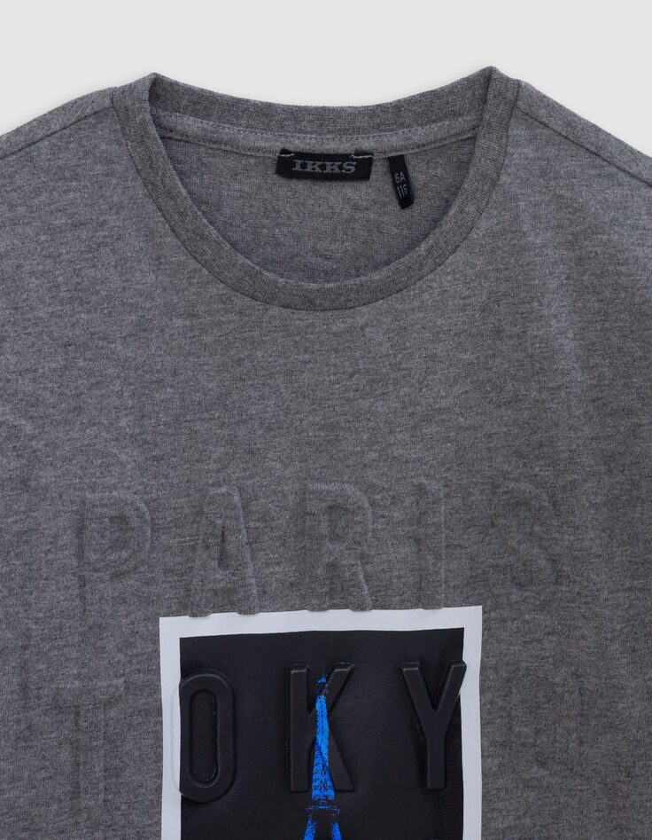 T-shirt gris visuel polaro&iuml;d emboss&eacute; gar&ccedil;on-2