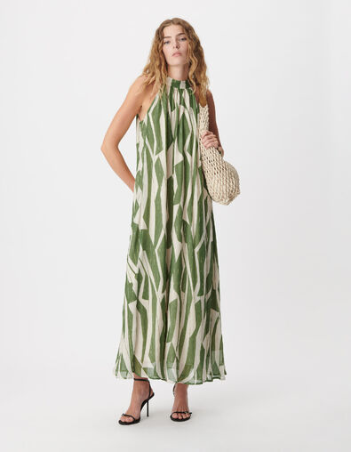 Robe longue verte imprim&eacute; graphique Femme - IKKS