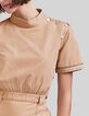Women’s camel denim dress, pretty braid, side press studs-4