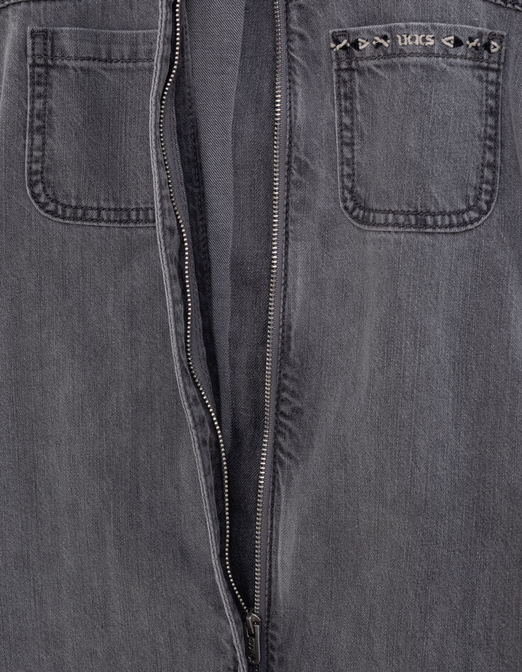 Robe en jean gris coton bio ceinture imprimée fille-9