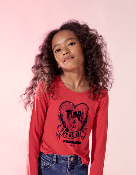Lichtrood T-shirt maxi-opdruk hart vooraan meisjes