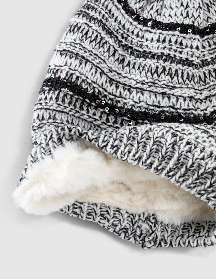 Gorro blanco raya negra bordado lentejuelas niña-4