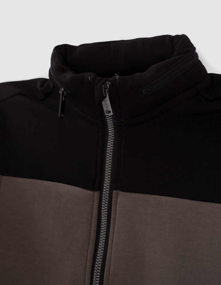 Sportvest zwart en grijs kap twee materialen jongens -4