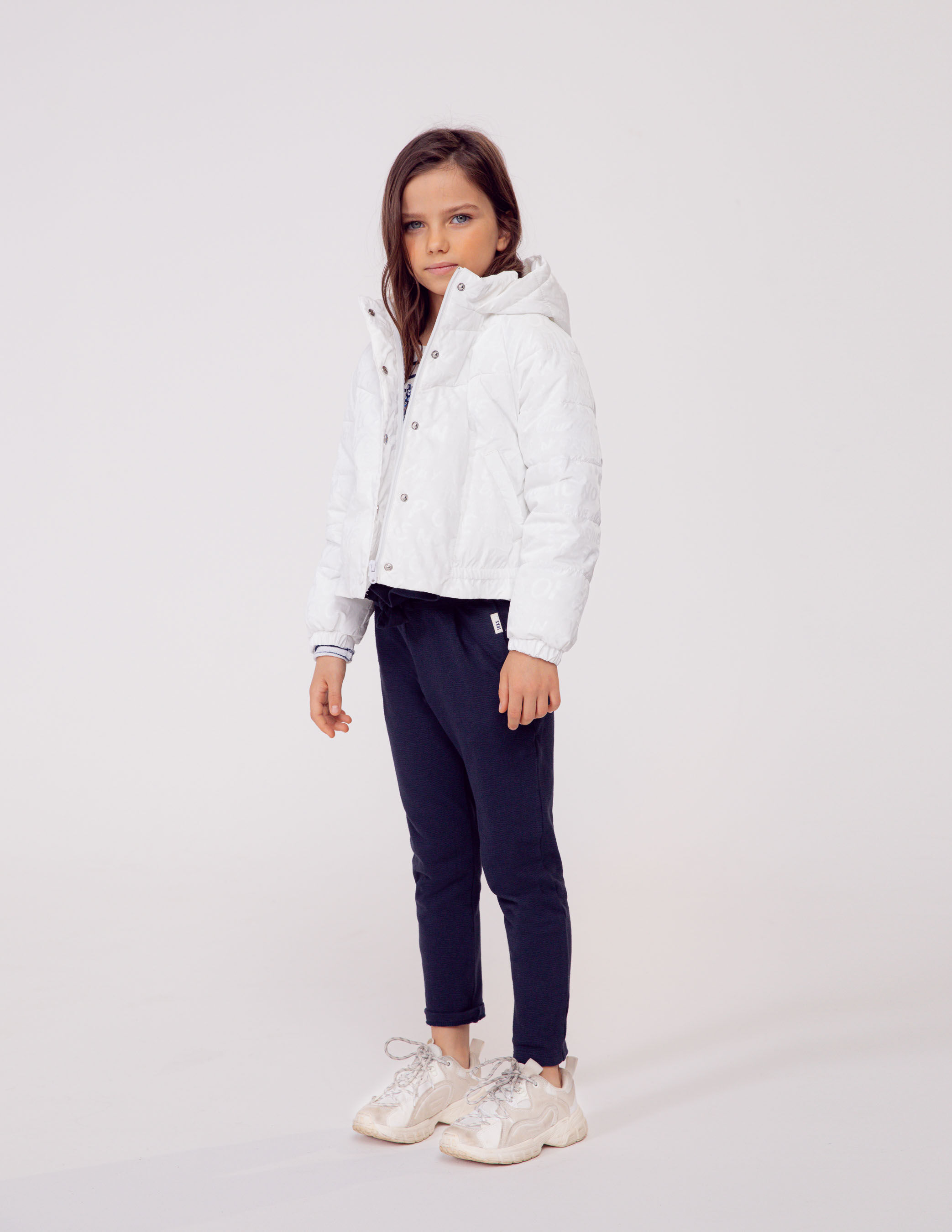 Girls white padded jacket with tone on tone lettering IKKS