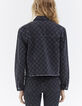 Graue Damenjeansjacke mit Zielflaggenmotiv und Fransen-2