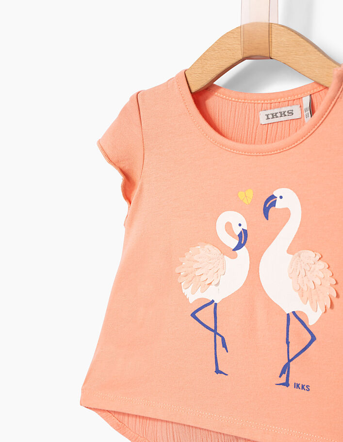 Perzik T-shirt met flamingo's voor babymeisjes - IKKS