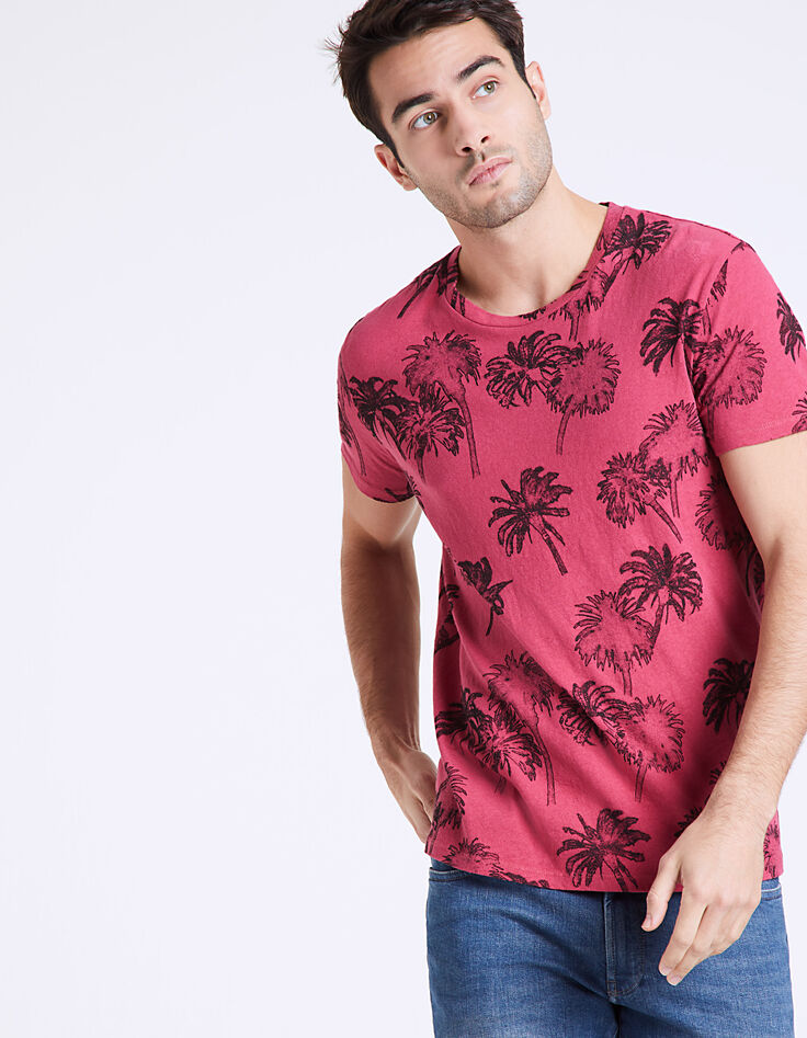Camiseta rosa frambuesa estampado palmeras Hombre -3 Camiseta rosa frambuesa estampado palmeras Hombre -3