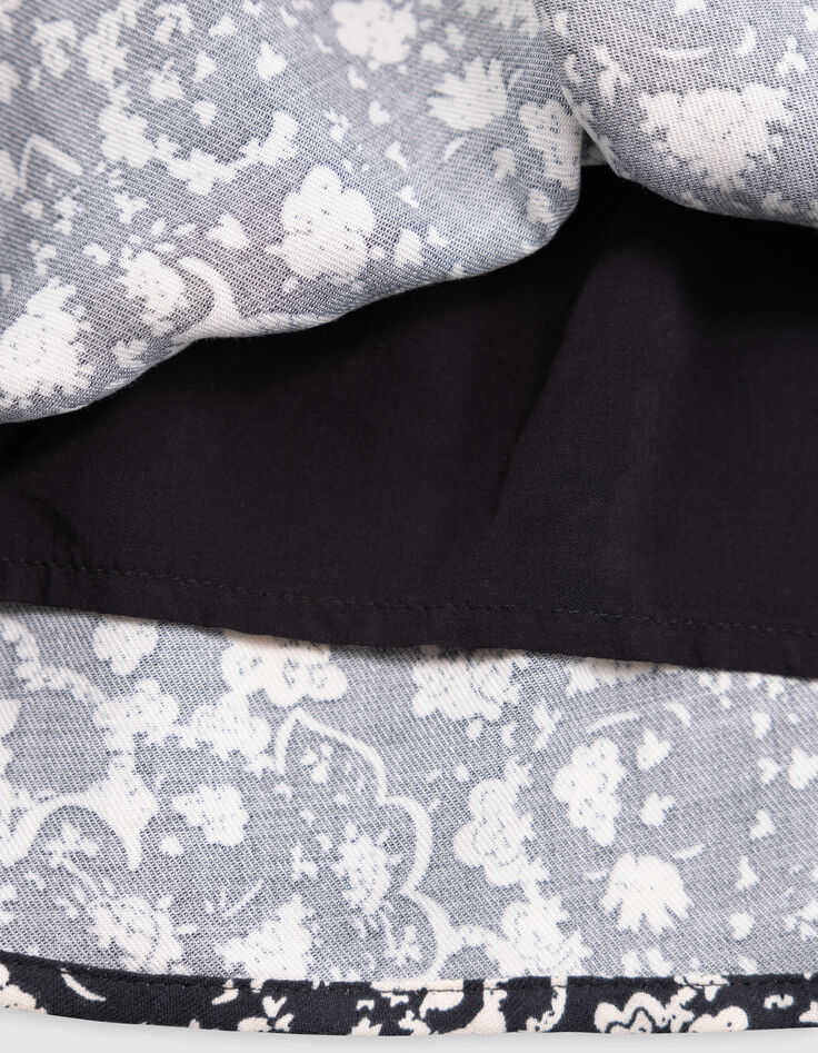 Kurzer schwarzer Rock mit Blumendruck Rock Girl-5 Kurzer schwarzer Rock mit Blumendruck Rock Girl-5