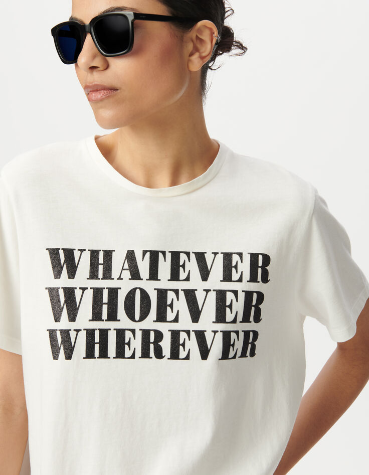 Camiseta blanca mensaje purpurina negra mujer-4