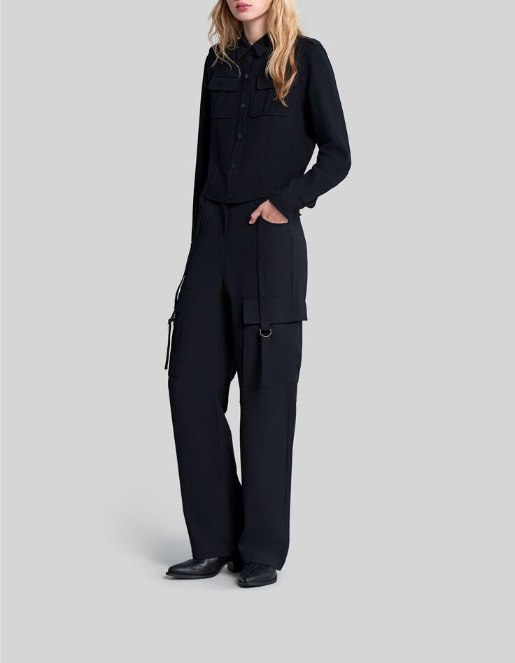 Weite schwarze Damen-Cargohose aus recyceltem Material-7 Weite schwarze Damen-Cargohose aus recyceltem Material-7