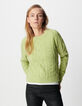 Women&rsquo;s cable knit merino wool sweater with round neck-3