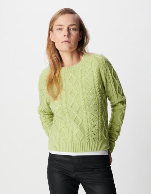 Pull torsadé col rond en laine mérinos pour femme - IKKS