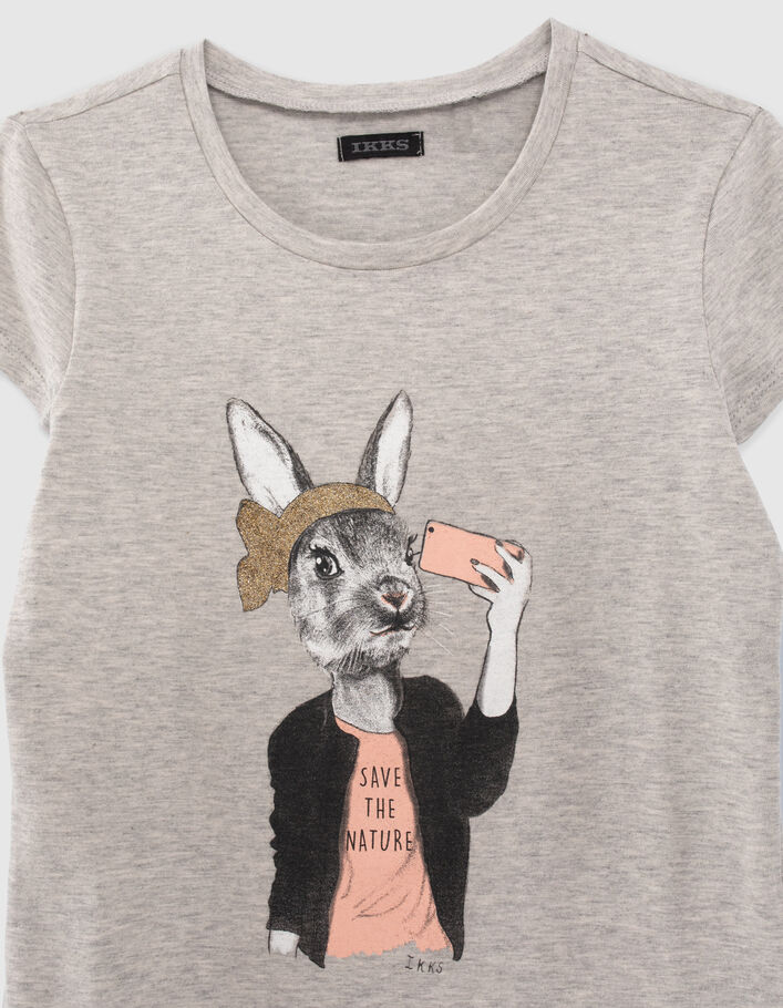 Girls’ grey rabbit with phone image T-shirt - IKKS