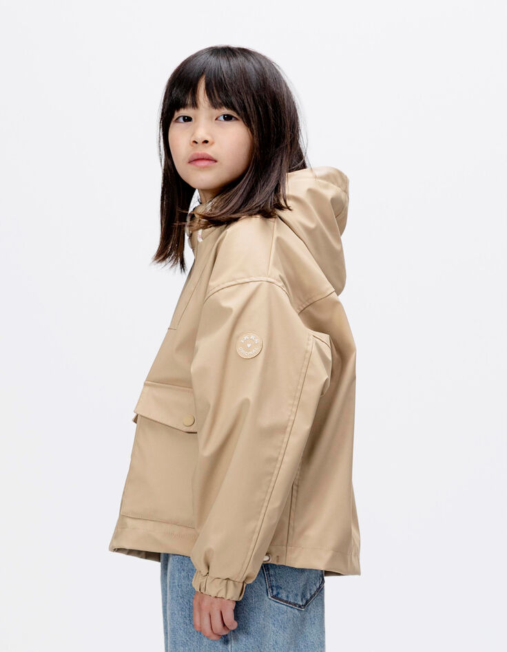 Girls’ beige hooded parka with ecru lining-3 Girls’ beige hooded parka with ecru lining-3
