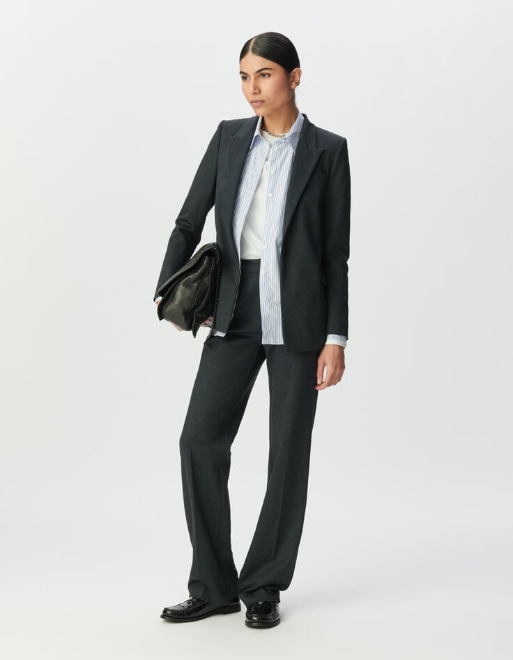 Grijze blazer visgraatmotief met beleg Dames-1 Grijze blazer visgraatmotief met beleg Dames-1
